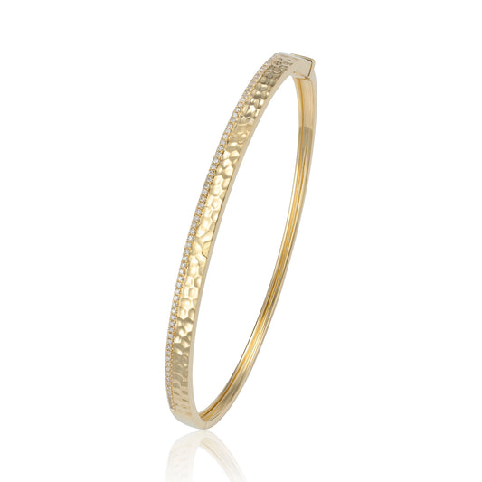 Luvente 14 Karat Yellow Gold Textured Diamond Bangle Bracelet - Colored Stone Bracelets