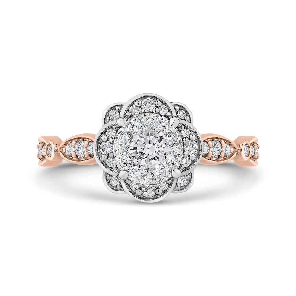 Luminous Rose & White Gold Flower Engagement Ring