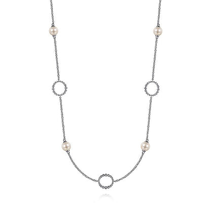 Gabriel & Co Sterling Silver Pearl and Open Circle Station Necklace