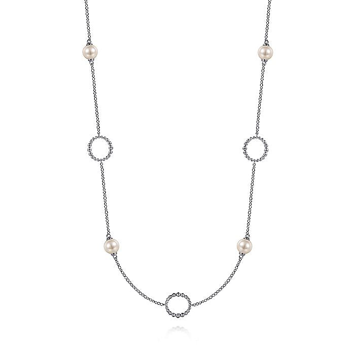 Gabriel & Co Sterling Silver Pearl and Open Circle Station Necklace