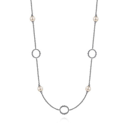 Gabriel & Co Sterling Silver Pearl and Open Circle Station Necklace