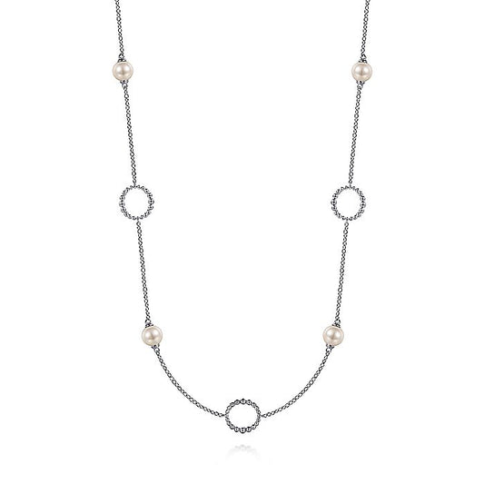 Gabriel & Co Sterling Silver Pearl and Open Circle Station Necklace