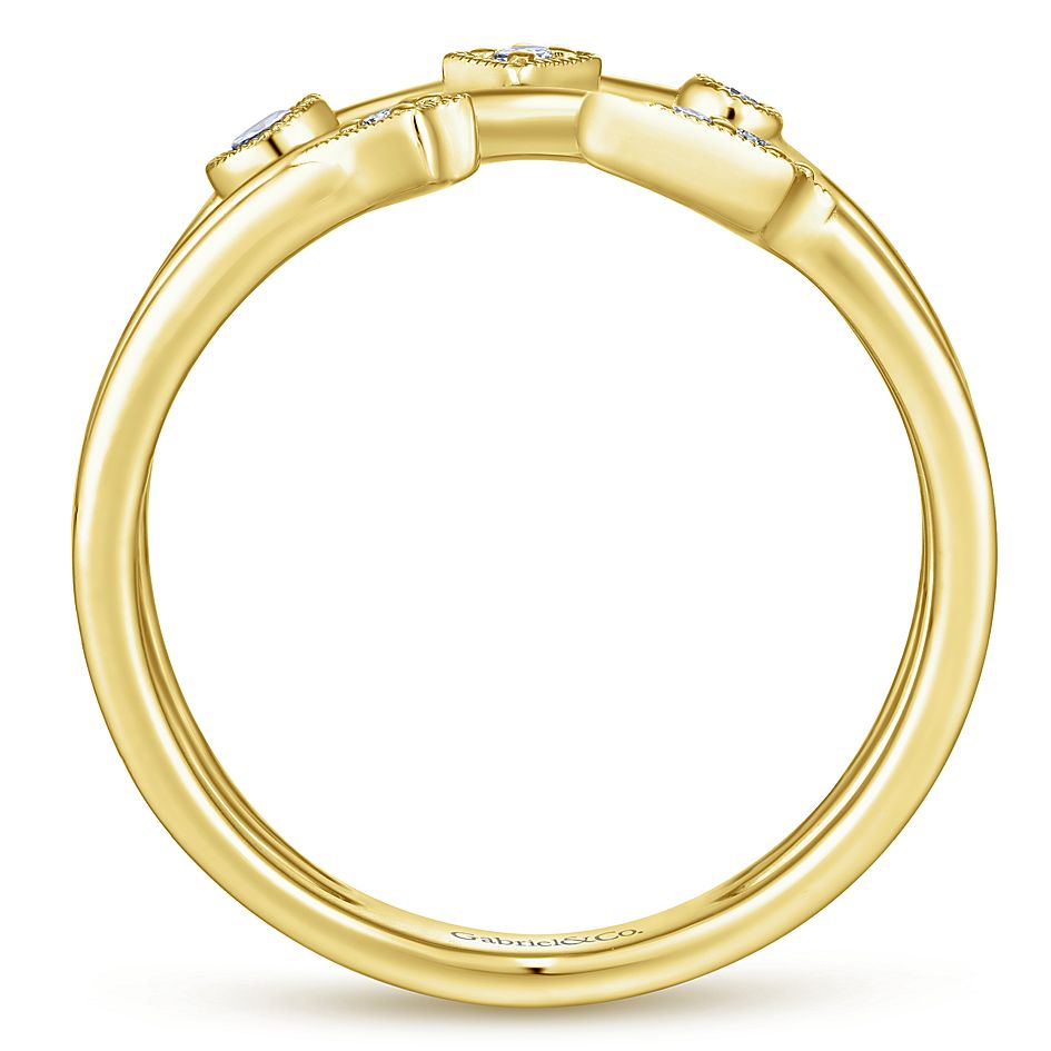 Gabriel & Co Yellow Gold Tri Band Diamond Station Ring - Diamond Fashion Rings - Women's