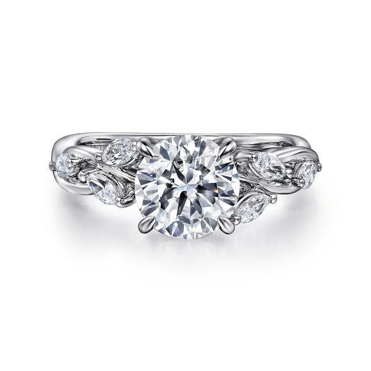 Gabriel & Co. 14 Karat White Gold Round Floral Semi-Mount Engagement Ring