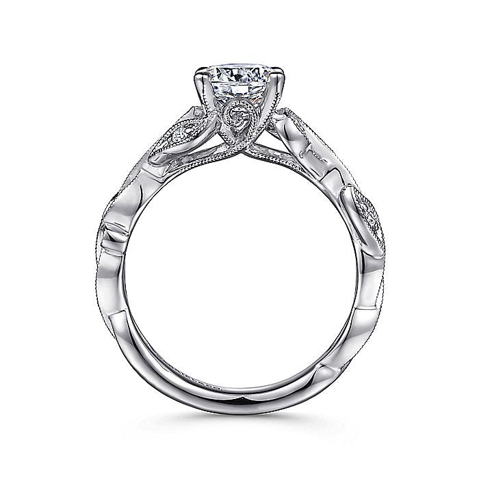 Gabriel & Co. 14 Karat White Gold Floral Round Semi-Mount Engagement Ring - Diamond Semi-Mount Rings