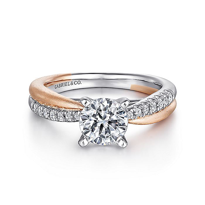 Gabriel & Co. 14 Karat Rose and White Gold Diamond Semi-Mount Engagement Ring