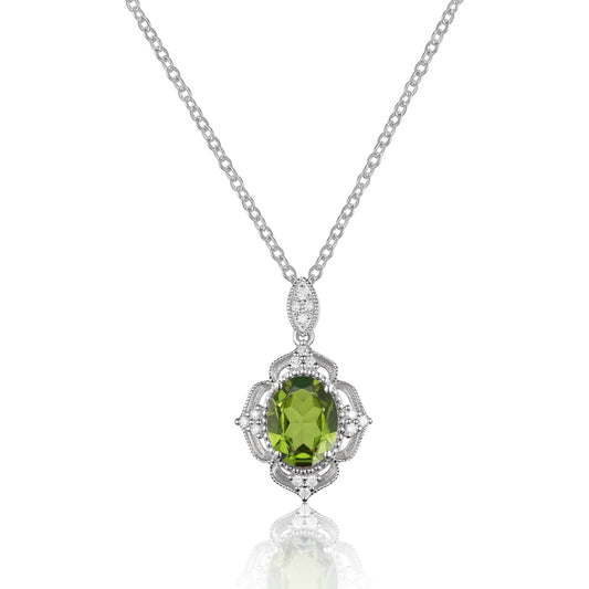 Luvente Yellow Gold Oval Peridot and Diamond Necklace - Colored Stone Pendants