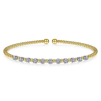 Gabriel & Co. 14 Karat Yellow Gold Bujukan Bead Split Cuff Bracelet - Diamond Bracelets