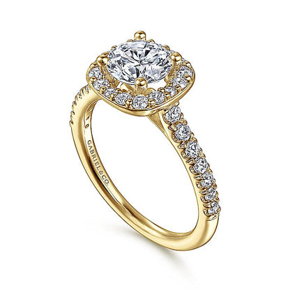 Gabriel & Co. 14 Karat Yellow Gold Cushion Halo Semi-Mount Engagement Ring