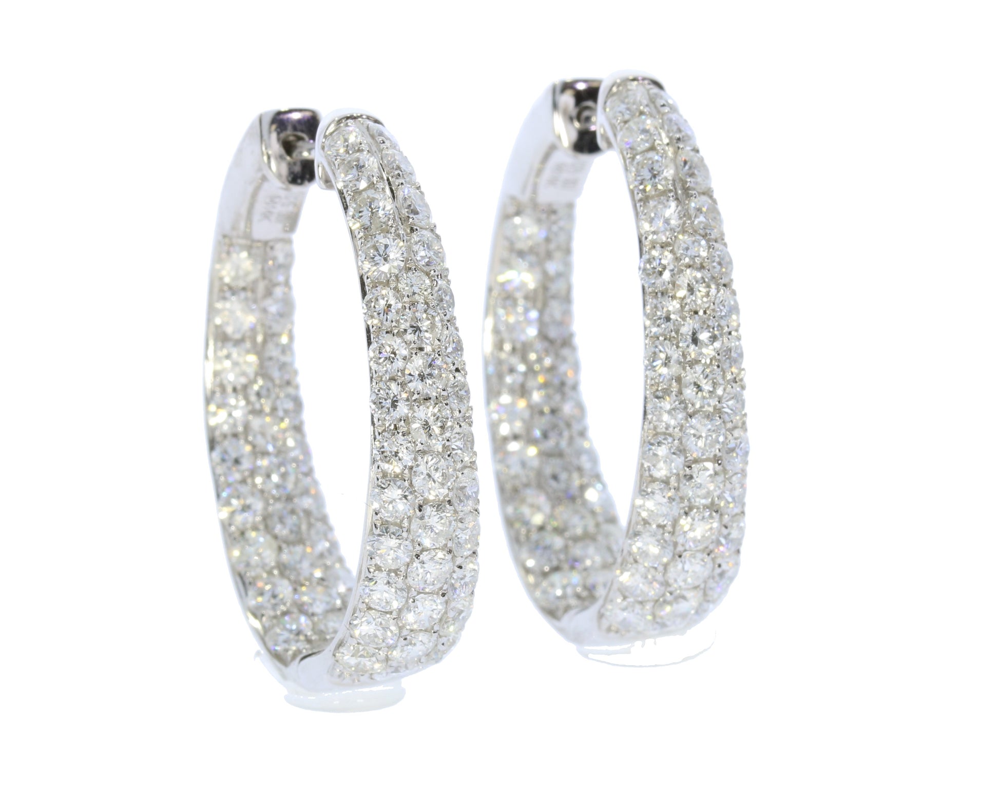 Ladies White Gold Pave Diamond Hoops - Diamond Earrings