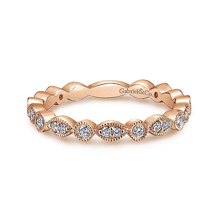 Gabriel & Co Rose Gold Marquise and Round Station Diamond Ring