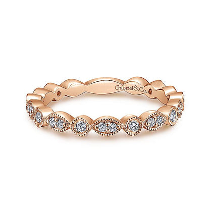 Gabriel & Co Rose Gold Marquise and Round Station Diamond Ring