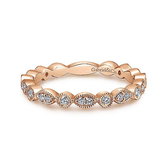 Gabriel & Co Rose Gold Marquise and Round Station Diamond Ring