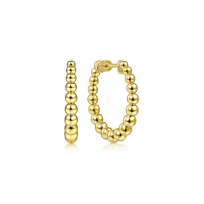 Gabriel & Co Yellow Plain Gold 20mm Beaded Round Hoop Earrings