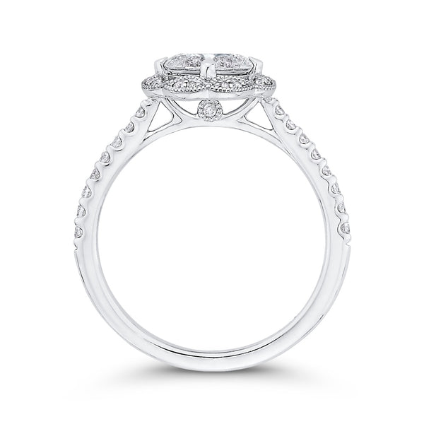 Luminous White Gold Round Floral Halo Engagement Ring