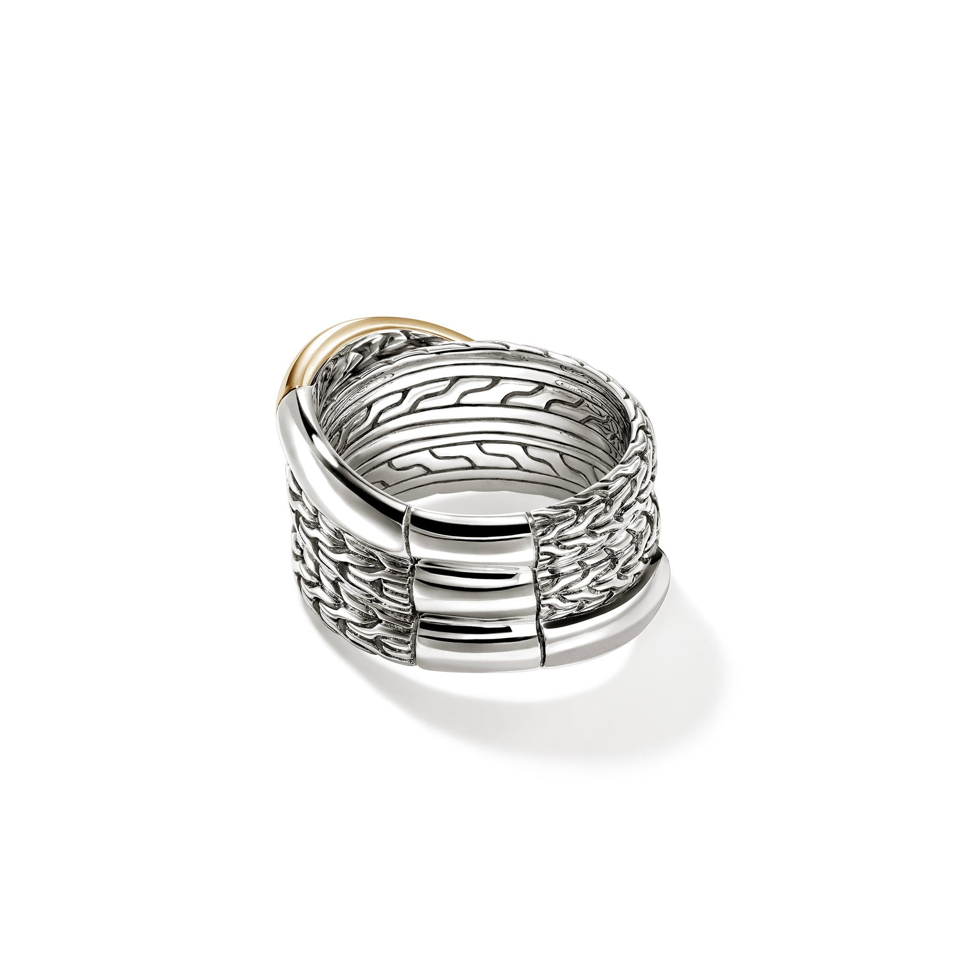 John Hardy Sterling Silver & Yellow Gold Essential Crossover Ring - Ladies Silver Rings