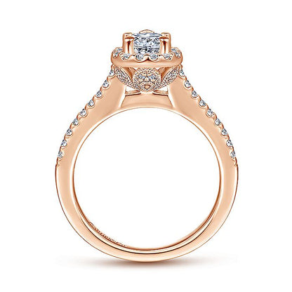 Gabriel & Co Rose Gold Pear Shape Halo Semi-Mount Engagement Ring - Diamond Semi-Mount Rings