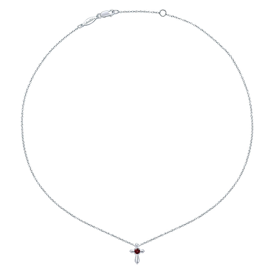 Gabriel & Co Sterling Silver Round Garnet Cross Necklace - Silver Necklace