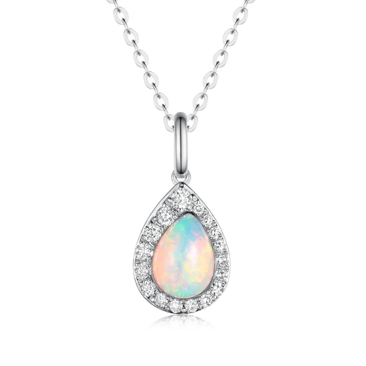 Luvente White Gold Opal And Diamond Necklace - Colored Stone Pendants