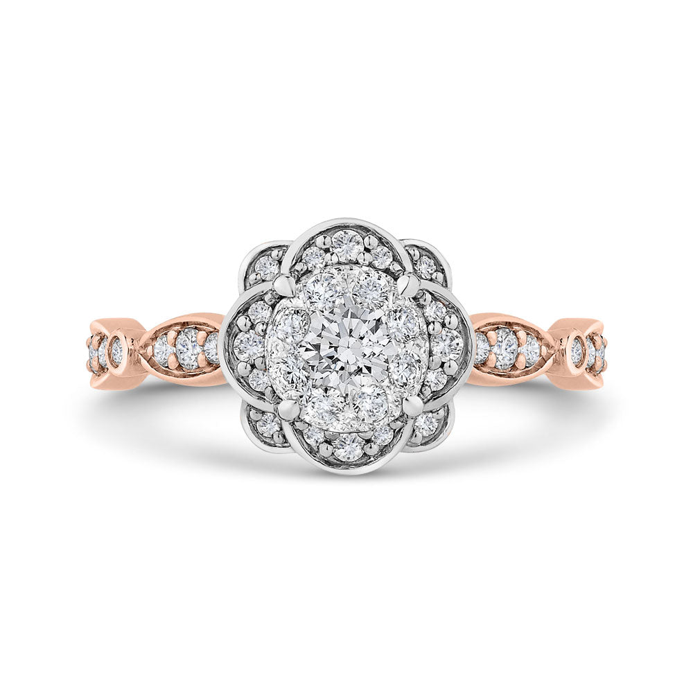 Luminous Rose & White Gold Flower Engagement Ring - Diamond Engagement Rings