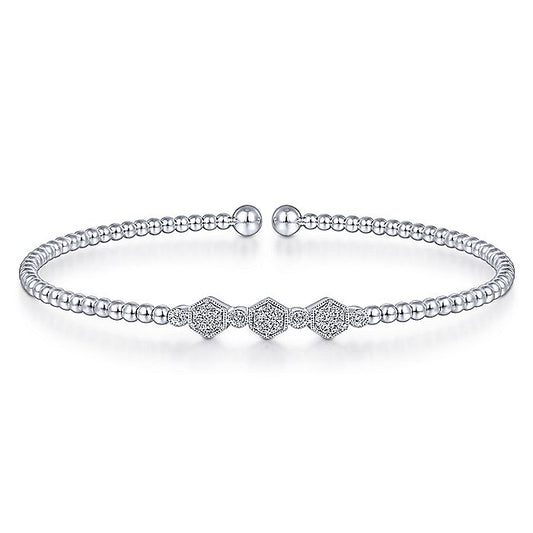 Gabriel & Co White Gold Bujukan Bead Cuff Bracelet With Cluster Diamond Hexagon Stations
