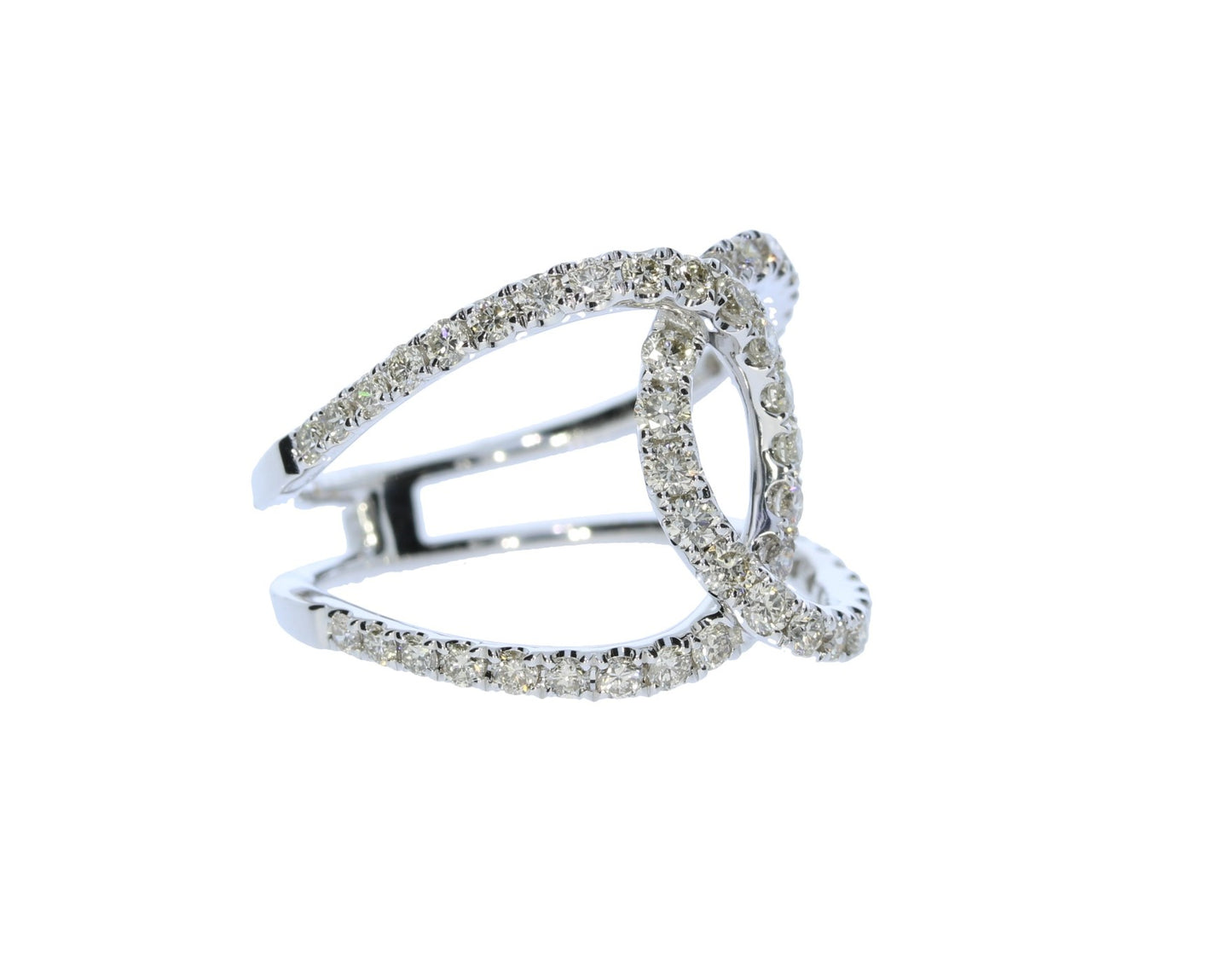White Gold Open Interlocking Style Diamond Ring - Diamond Fashion Rings - Women's