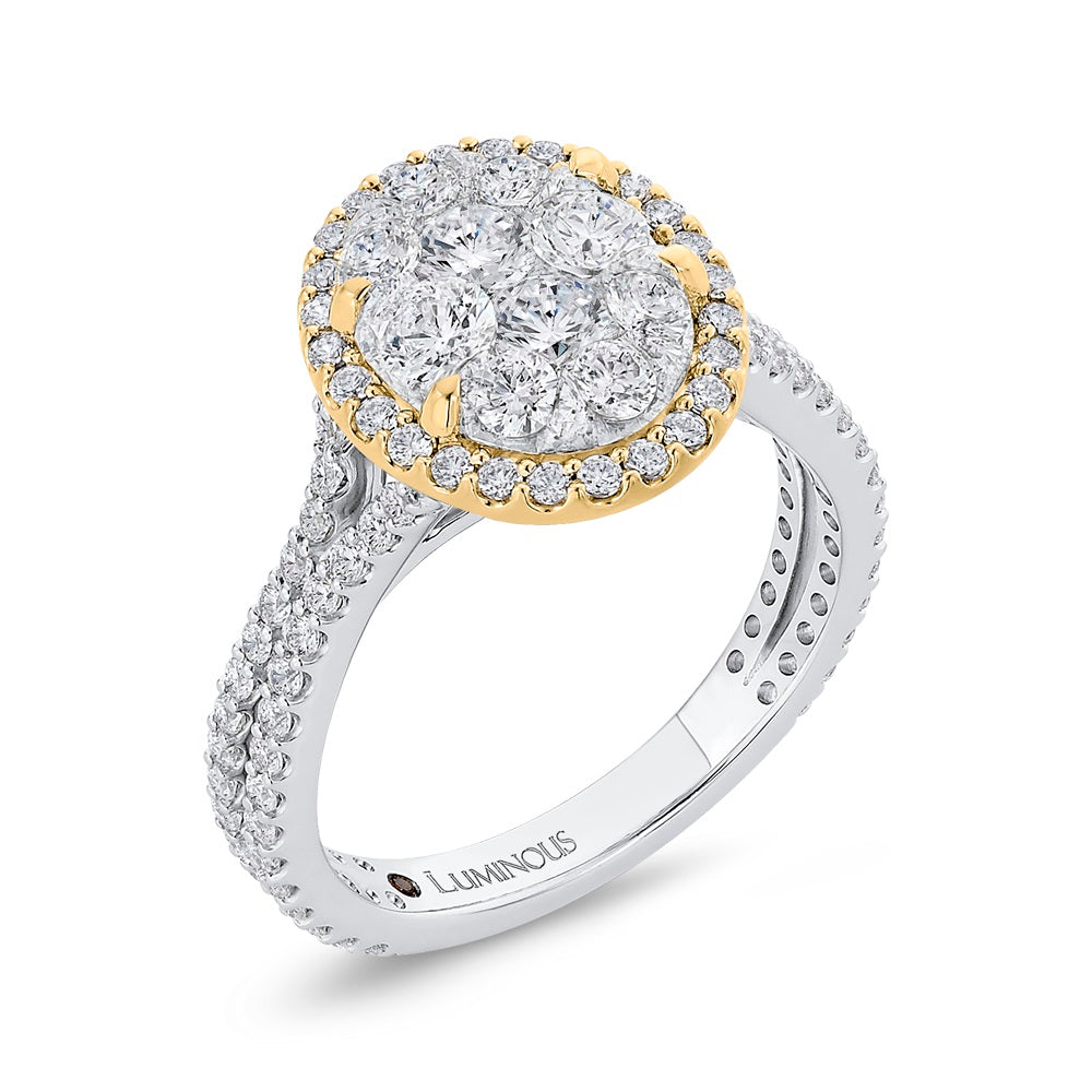 Luminous White And Yellow Gold Oval Halo Engagement Ring - Diamond Engagement Rings