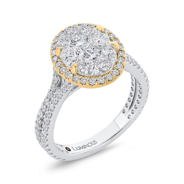Luminous White And Yellow Gold Oval Halo Engagement Ring