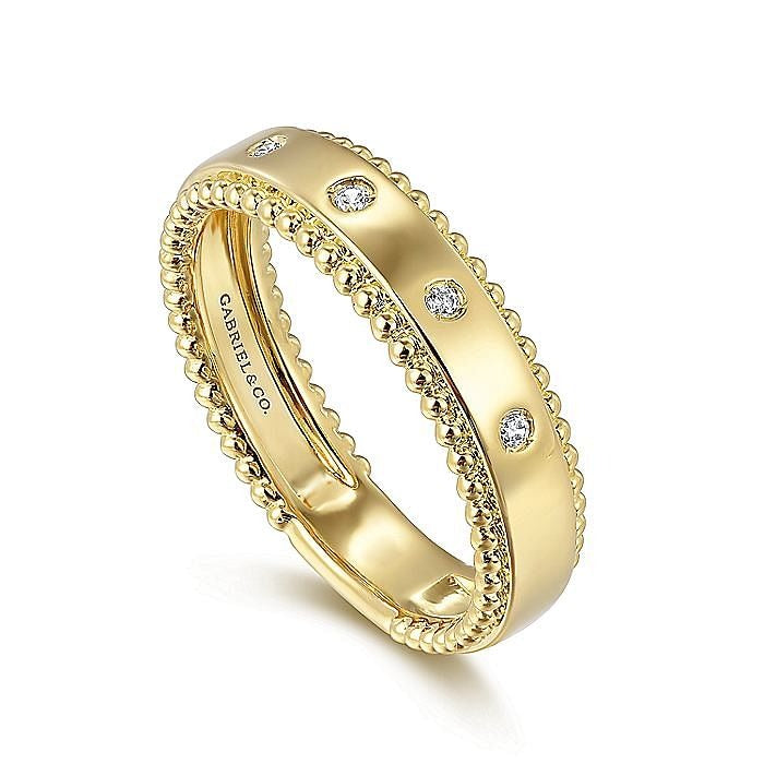 Gabriel & Co. Yellow Gold Bujukan Diamond Bezel Wide Stackable Ring