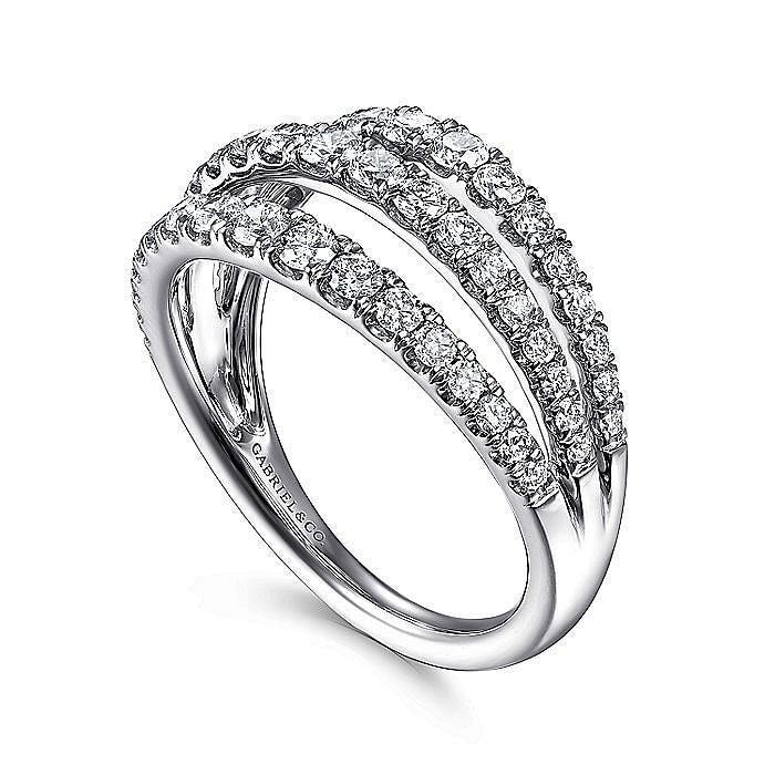 Gabriel & Co. White Gold Diamond Three Row Ring