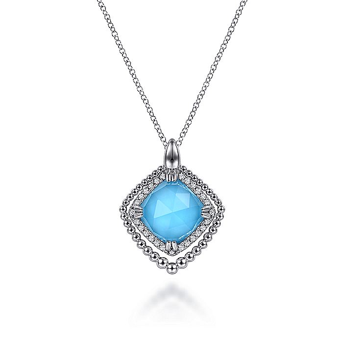 Gabriel & Co Sterling Silver White Sapphire and Rock crystal and Turquoise Pendant Necklace