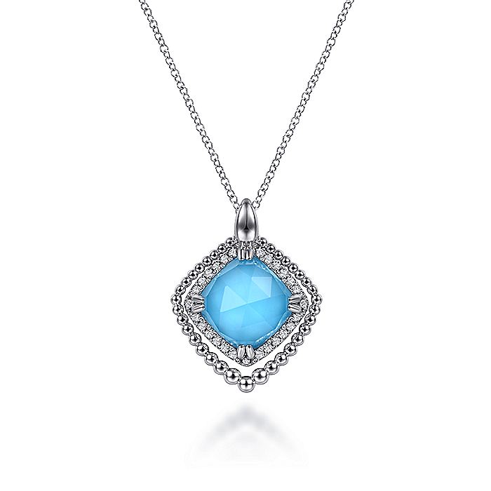 Gabriel & Co Sterling Silver White Sapphire and Rock crystal and Turquoise Pendant Necklace