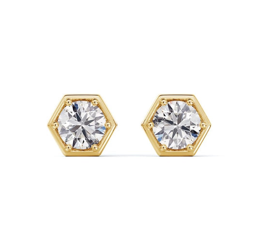 Debeers Forevermark 14 Karat Yellow Gold Honeycomb Diamond Stud Earring