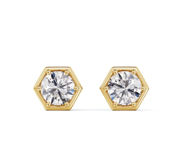 Debeers Forevermark 14 Karat Yellow Gold Honeycomb Diamond Stud Earring