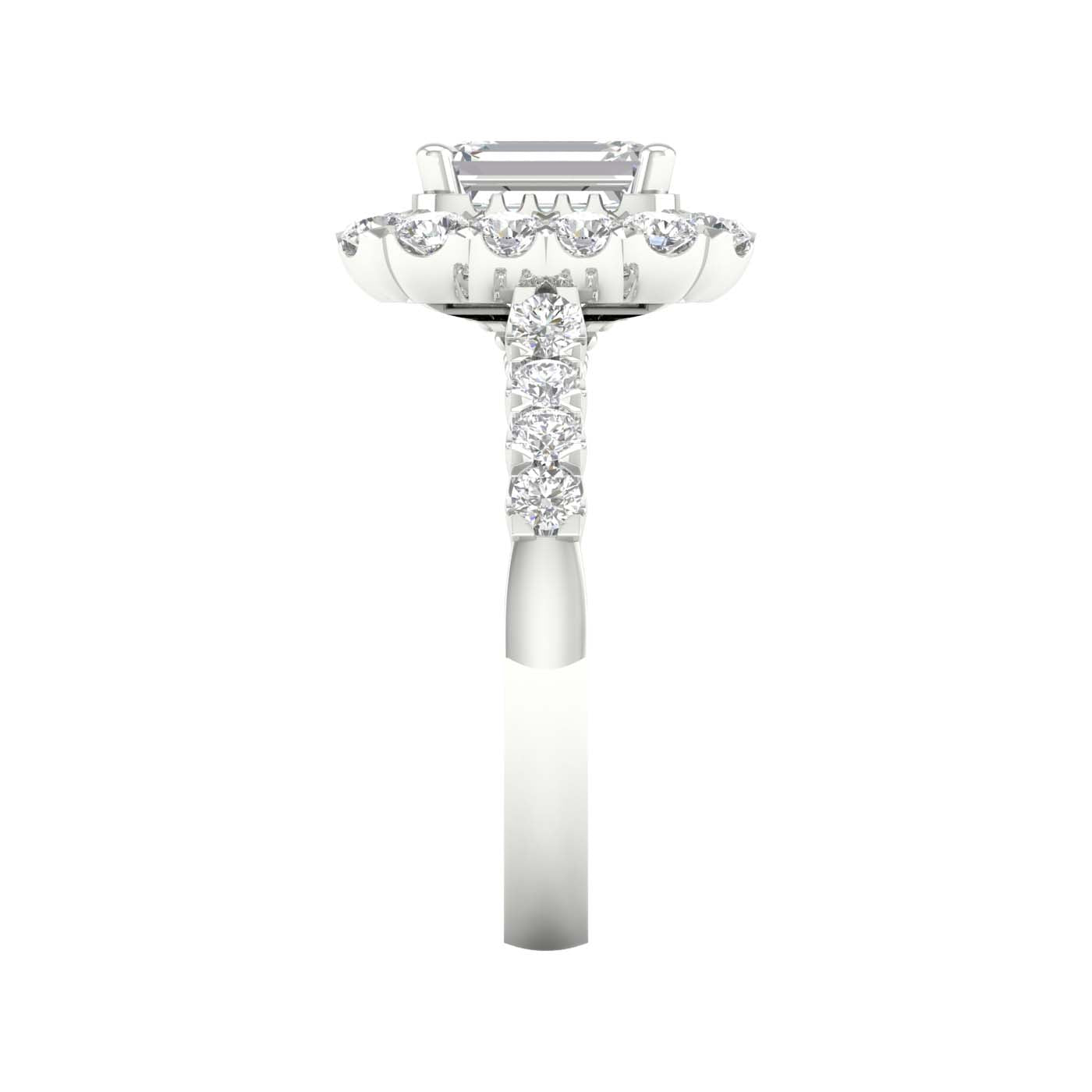 White Gold Emerald Cut Laboratory Grown Halo Engagement Ring - Diamond Engagement Rings