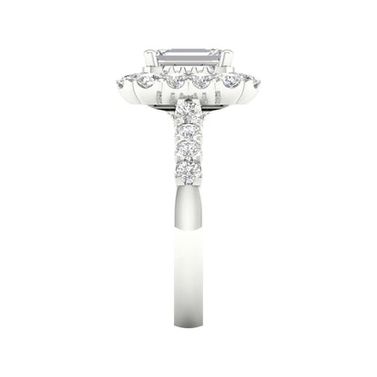 White Gold Emerald Cut Laboratory Grown Halo Engagement Ring - Diamond Engagement Rings