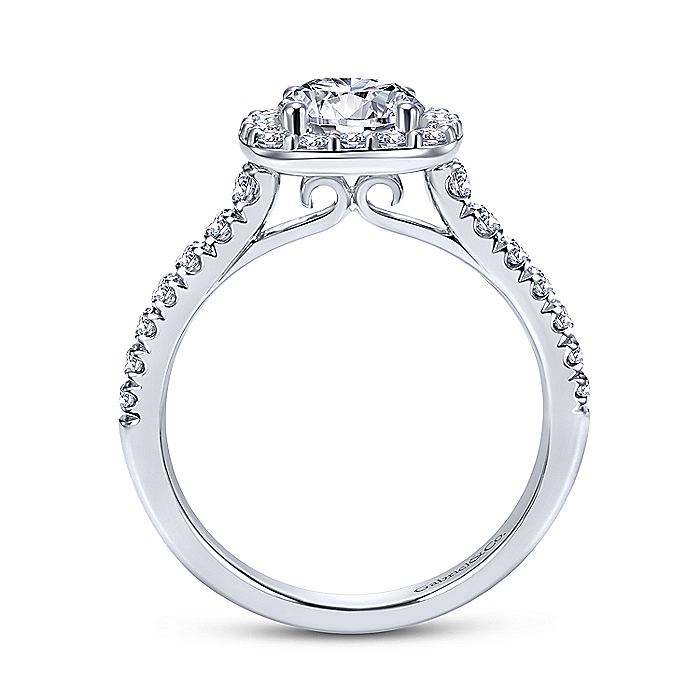 Gabriel & Co White Gold Cushion Halo Round Semi-Mount Engagement Ring - Diamond Semi-Mount Rings