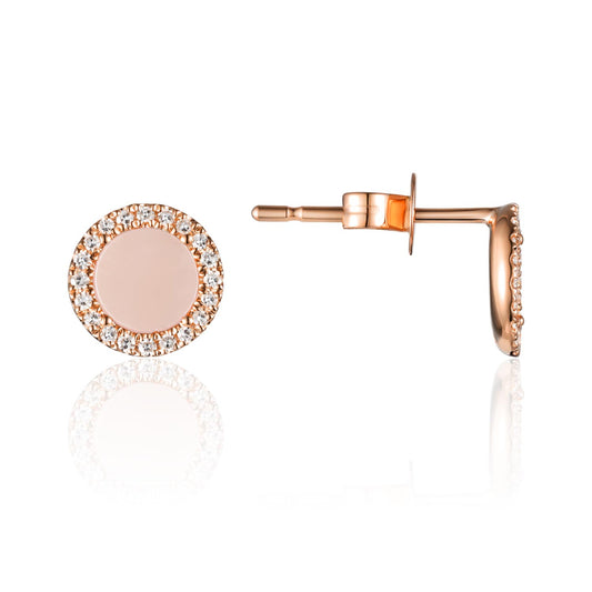 Luvente 14 Karat Rose Gold Round Mother of Pearl Diamond Halo Earrings - Colored Stone Earrings