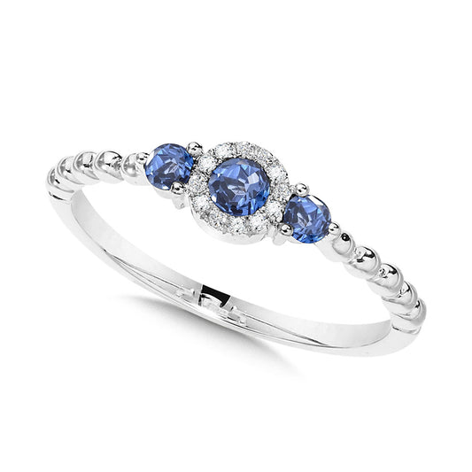 Three Stone Sapphire and Diamond Ring - Colored Stone Rings - Women's