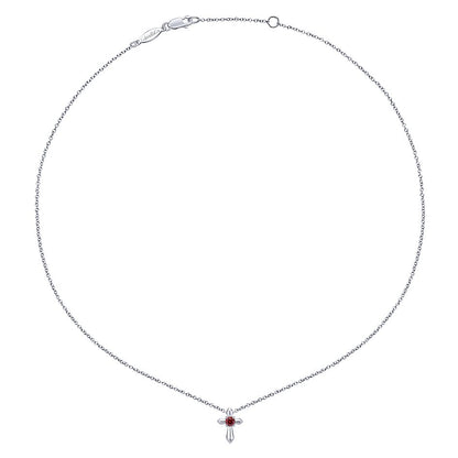 Gabriel & Co Sterling Silver Round Ruby Cross Necklace - Colored Stone Necklace
