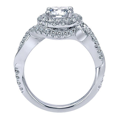 Amavida White Gold Swirl Round Halo Engagement Ring