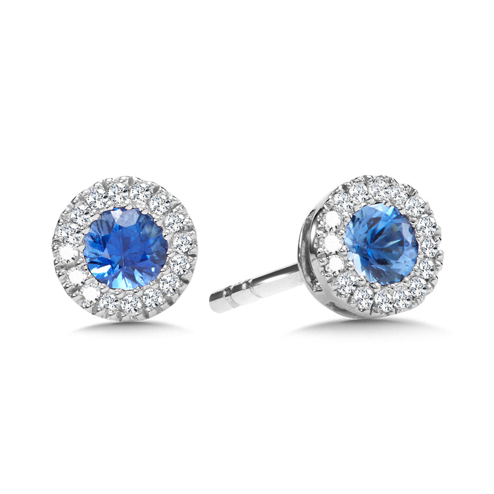 White Gold Round Halo Sapphire and Diamond Earrings