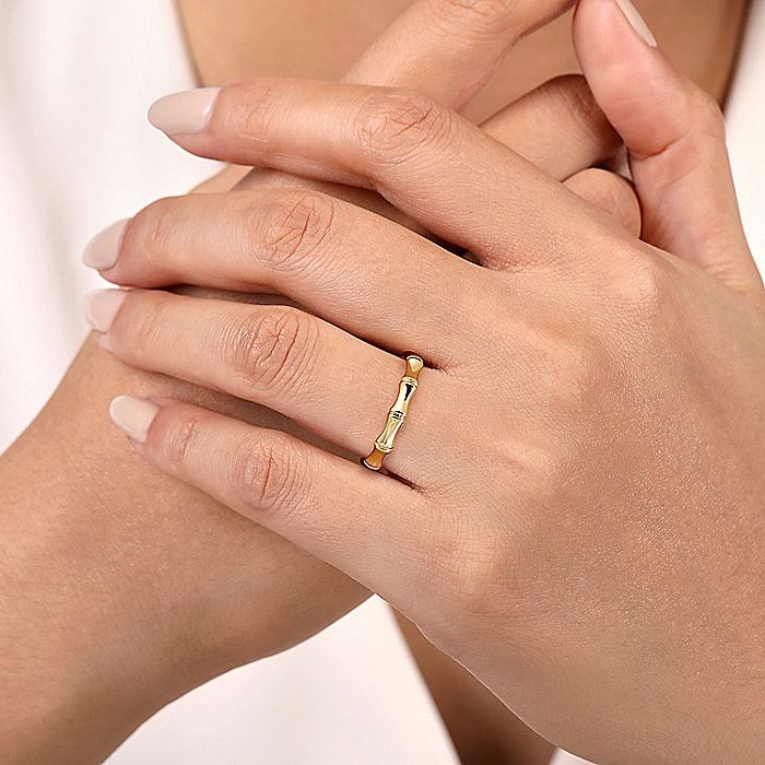 Gabriel & Co. 14 Karat Yellow Gold Bamboo Shape Stackable Ring - Gold Fashion Rings - Women's