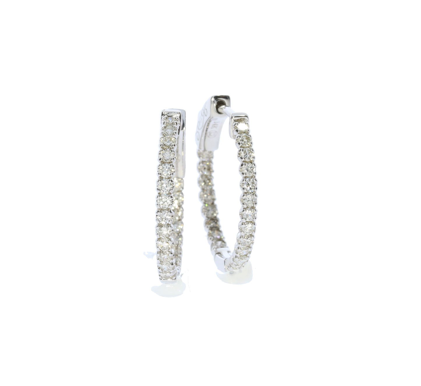 Ladies White Gold Diamond Inside Outside Hoops