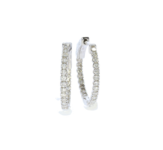 Ladies White Gold Diamond Inside Outside Hoops - Diamond Earrings