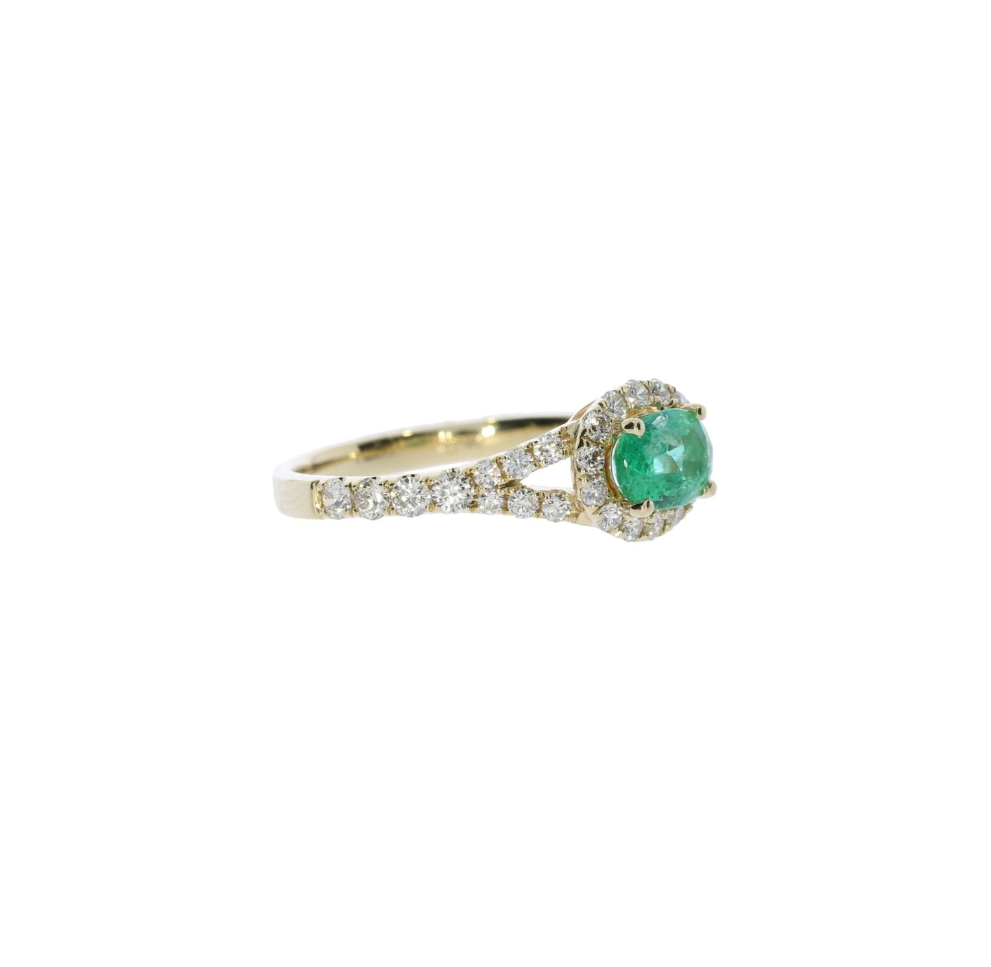 Yellow Gold Emerald Diamond Halo Ring