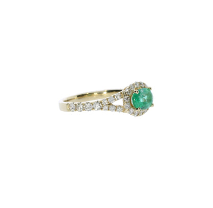 Yellow Gold Emerald Diamond Halo Ring