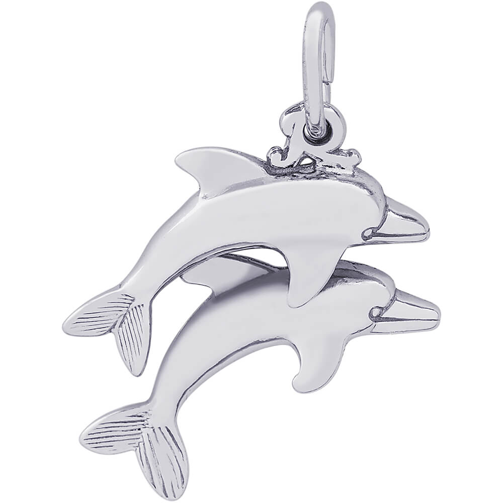 Two Dolphins Jumping Charm - Silver Charms