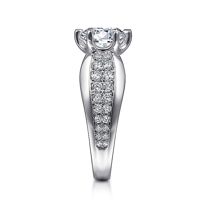Gabriel & Co. 14 Karat White Gold Wide Band Semi-Mount Engagement Ring - Diamond Semi-Mount Rings
