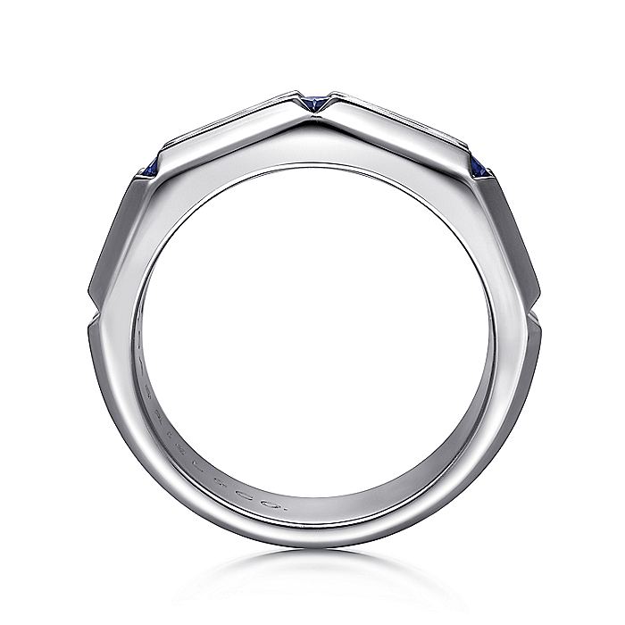 Gabriel & Co Silver Ring with Square Sapphire Stations - Gents Silver Ring